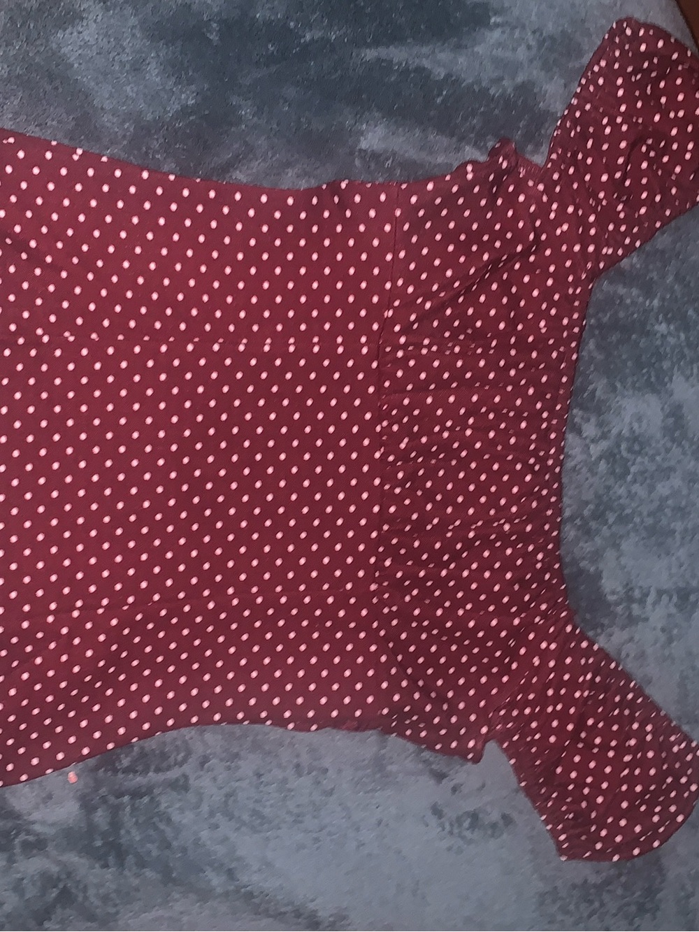 Old Navy Burgundy Polka Dot Short-Sleeve Blouse